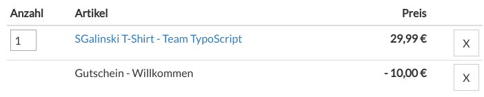 TYPO3 Shop Frontend Warenkorb