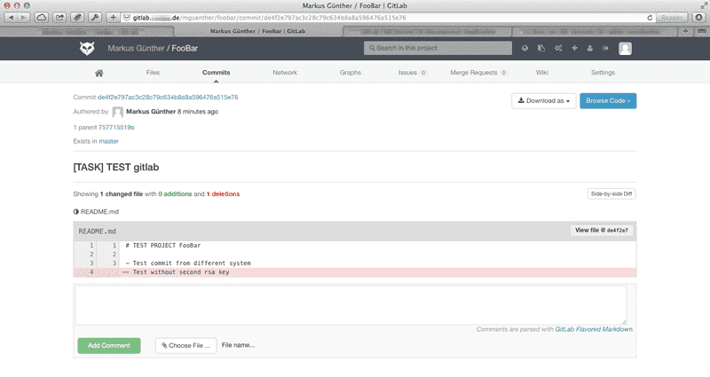 Ansicht eines Commits